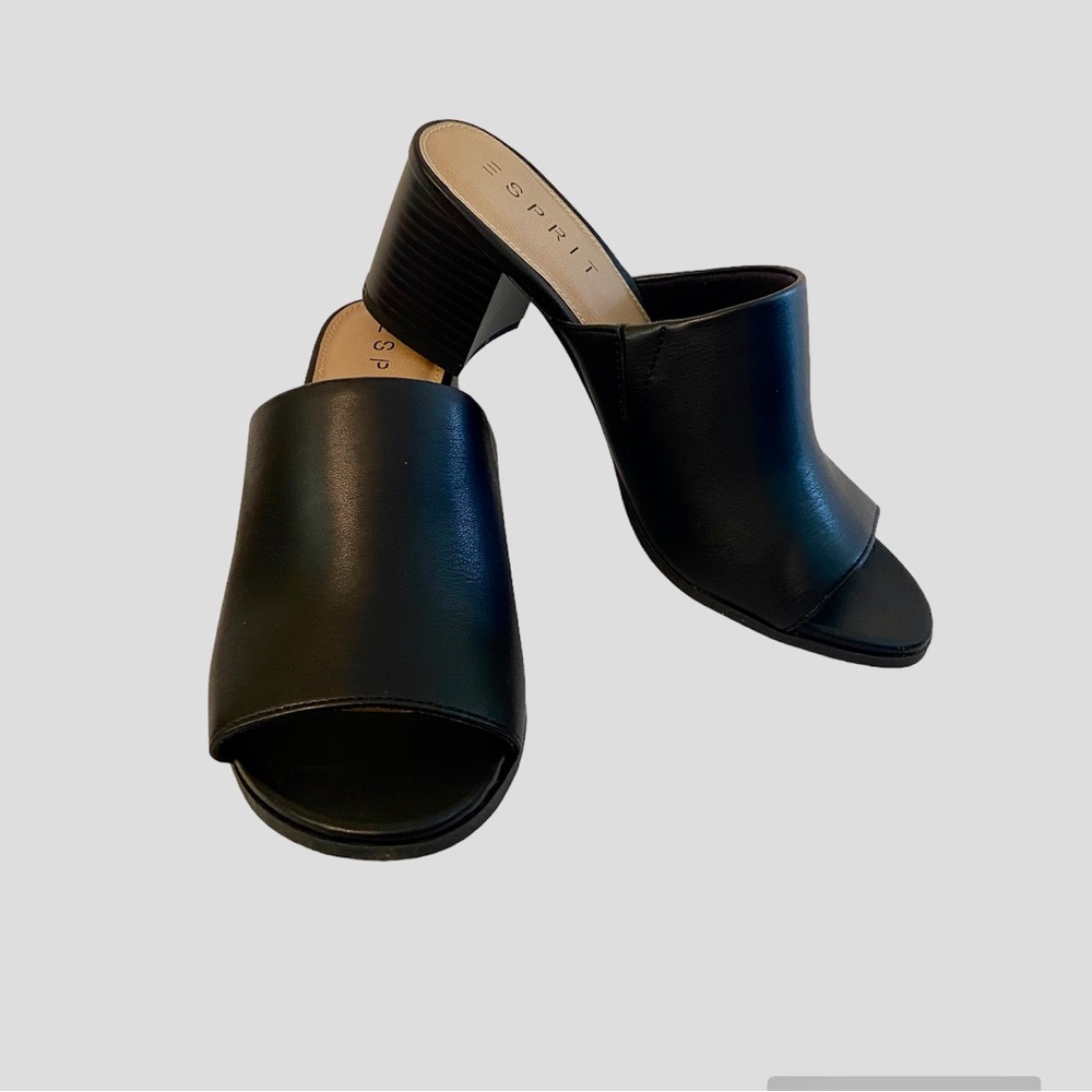 Esprit Tayce Faux Leather Black Block Heel Sandals Sz 8